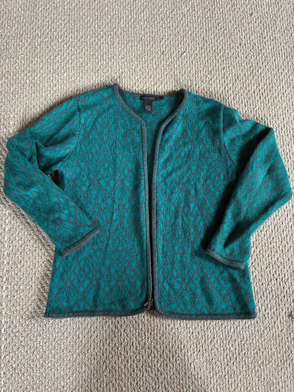 Nomadic Traders L Cardigan Cotton Ramie Teal Gray Abstract Geometric Nordic Boho